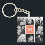 Coral Monogram Family Photo Collage Keychain<br><div class="desc">Monogram Family Photo Collage. Personalize this custom design with your own monogram initial or text.</div>