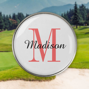 Coral Monogram Initial and Name Personalized Golf Ball Marker
