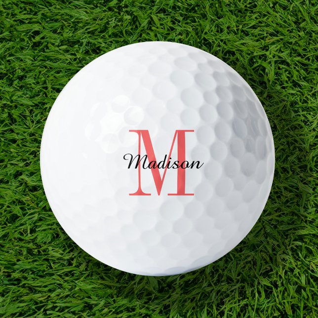 Coral Monogram Initial and Name Personalized Golf Balls (Creator Uploaded)