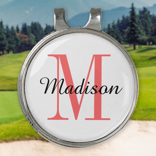Coral Monogram Initial and Name Personalized Golf Hat Clip
