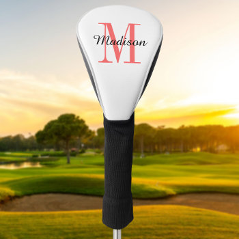 Coral Monogram Initial And Name Personalized Golf Head Cover by jenniferstuartdesign at Zazzle