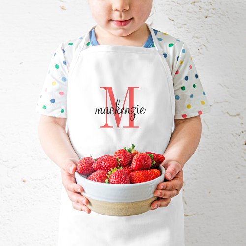Coral Monogram Initial and Name Personalized Kids Apron