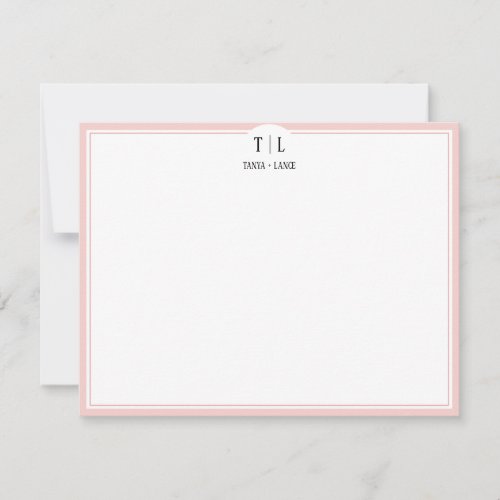 Coral Monogram Initials Couple Custom Wedding Note Card