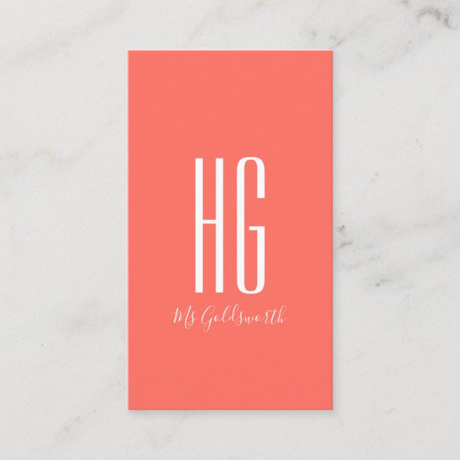 Coral Monogram Modern Business Card (Front)