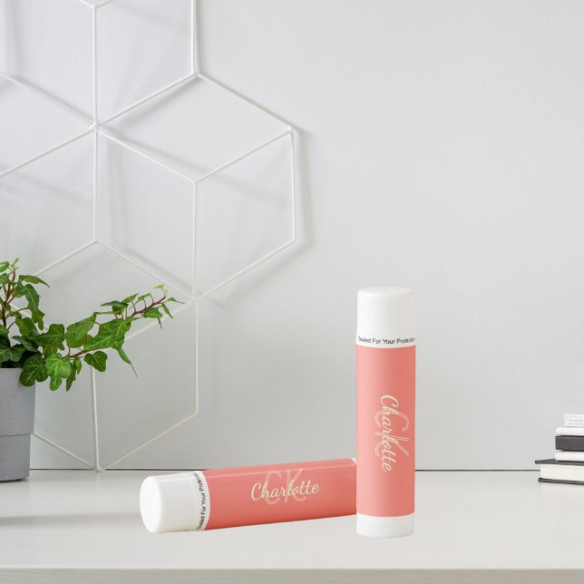 Coral monogram name lip balm (Creator Uploaded)