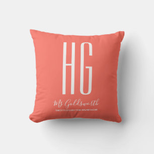 Coral Monogram Stylist Throw Pillow