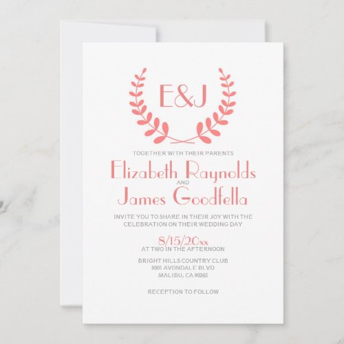 Coral Monogram Wedding Invitations