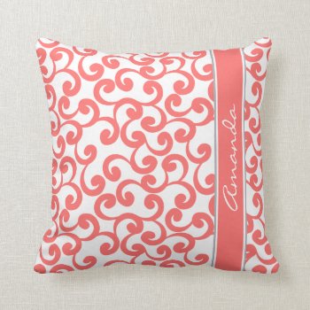 Coral Monogrammed Elements Print Throw Pillow by Letsrendevoo at Zazzle