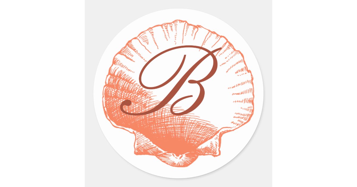 Seashell Vintage Beach Wedding Monogram Pink Classic Round Sticker