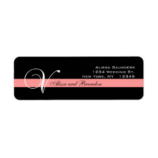 Coral MonogramV Wedding Invite Return Address Label