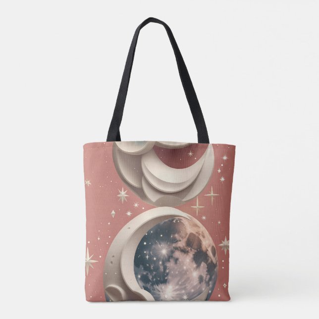 Coral Moon Warm Vibrant Aesthetic Tote Bag (Back)