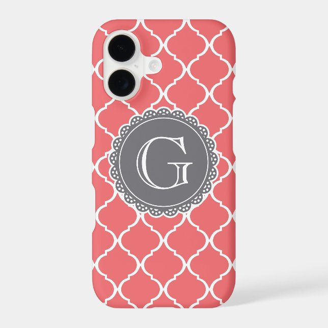 Coral Moroccan Lattice Pattern Grey Monogram Iphone Case (Back)