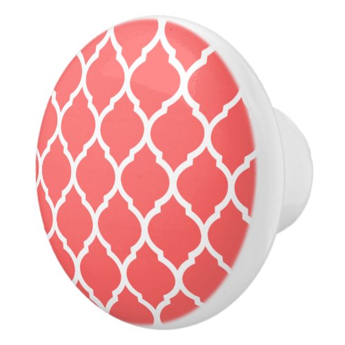 Coral Moroccan Quatrefoil Ceramic Knob