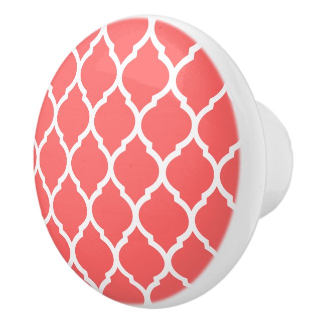 Coral Moroccan Quatrefoil Ceramic Knob (Right)