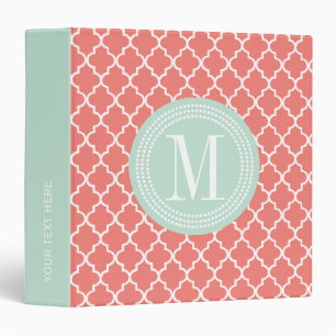 Coral Moroccan Tiles Lattice Personalized 3 Ring Binder