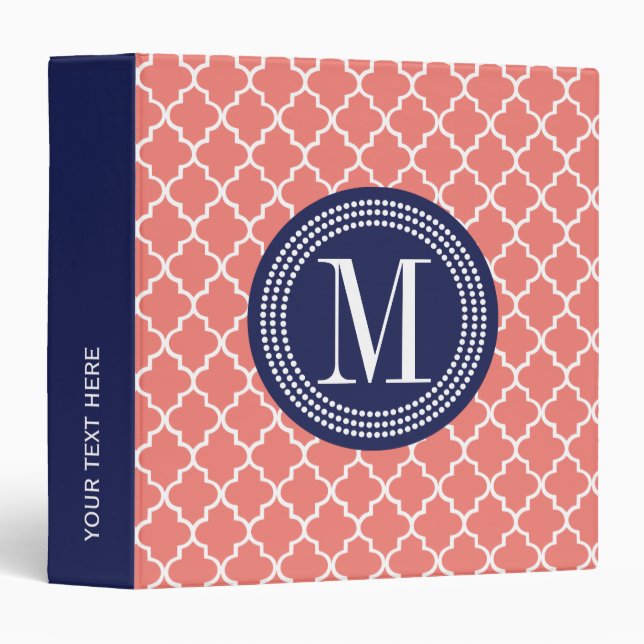 Coral Moroccan Tiles Lattice Personalized Binder (Front/Spine)