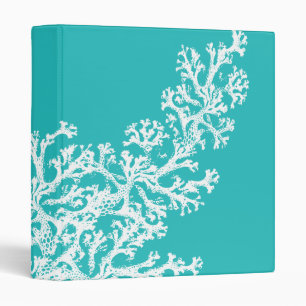 Coral Motif White on Aqua Binder