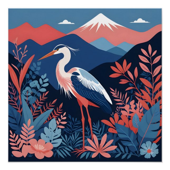 coral mountain heron poster (Front)