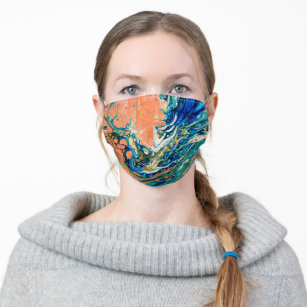 Coral N Blue Southwestern Beach Abstract  Adult Cloth Face Mask