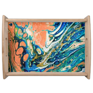 Coral N Blue Southwestern Beach Abstract Serving Tray