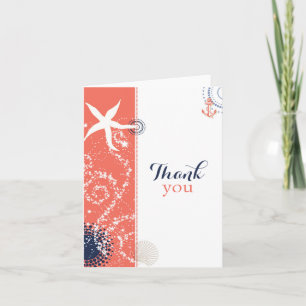 Coral n Navy Blue Nautical Wedding Thank You