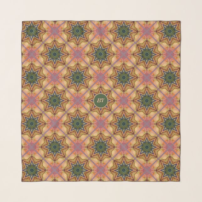 Coral Name Geometric Mediterranean Inspired Tile Scarf (Front)