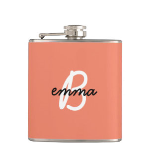 Coral Name Initial Modern Trendy Stylish Orange Flask