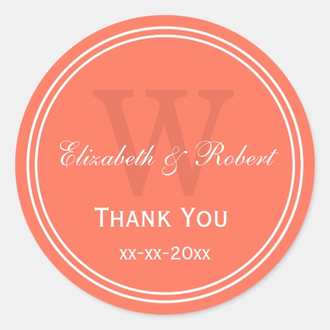 Coral Name Monogram Envelope Seals Thank You (Front)