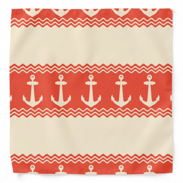 Coral Nautical Anchor Coastal Stripes Bandana (Front)