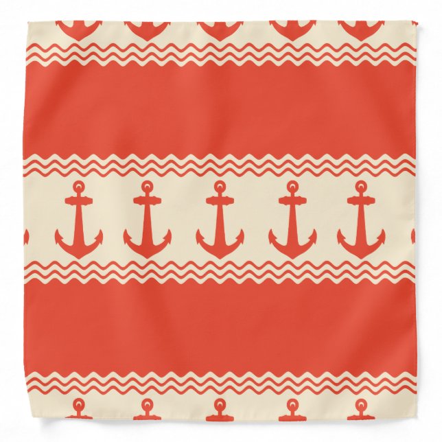 Coral Nautical Anchor Coastal Stripes Bandana (Front)