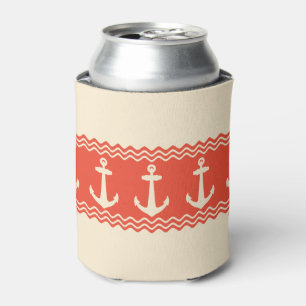 Coral Nautical Anchor Coastal Stripes Can Cooler