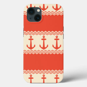 Coral Nautical Anchor Coastal Stripes iPhone 13 Case