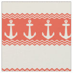 Coral Nautical Anchor Coastal Stripes Fabric
