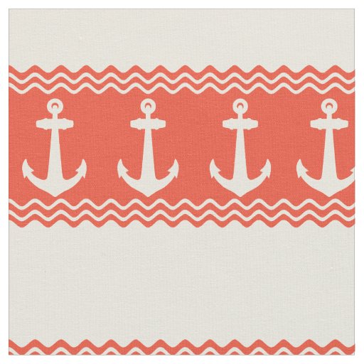 Coral Nautical Anchor Coastal Stripes Fabric