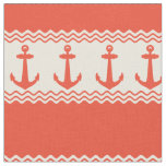 Coral Nautical Anchor Coastal Stripes Fabric