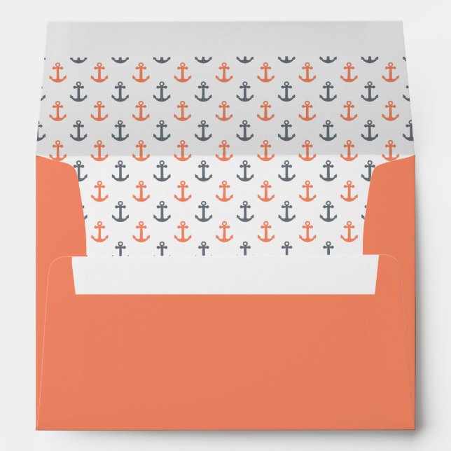 Coral Nautical Anchor Orange Beach Summer Envelope (Back (Bottom))
