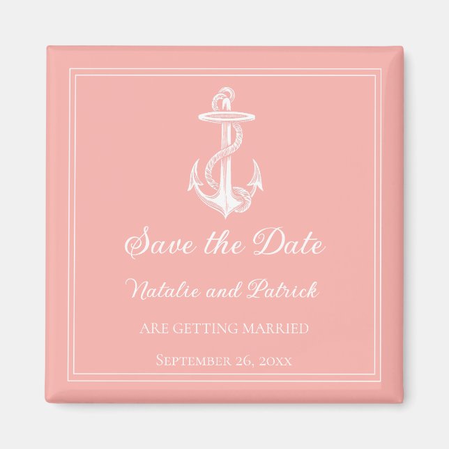 Coral Nautical Anchor Save the Date Magnet (Front)