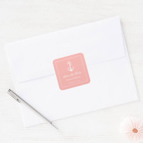 Coral Nautical Anchor Save the Date Stickers