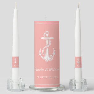 Coral Nautical Anchor Unity Candle Set