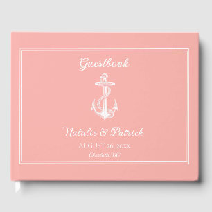 Coral Nautical Anchor Wedding Guest Book