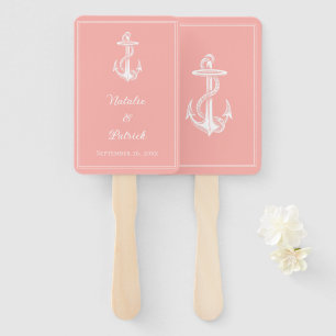 Coral Nautical Anchor Wedding Hand Fans