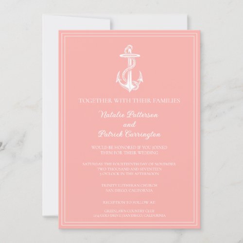 Coral Nautical Anchor Wedding Invitation