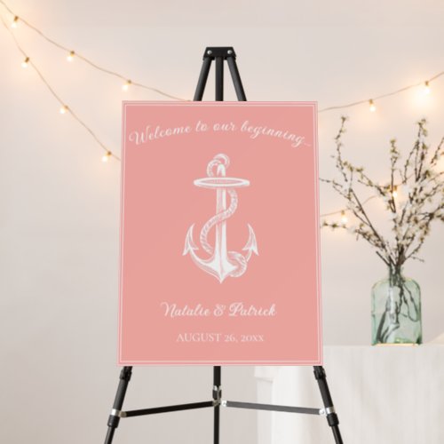 Coral Nautical Anchor Wedding Welcome Sign