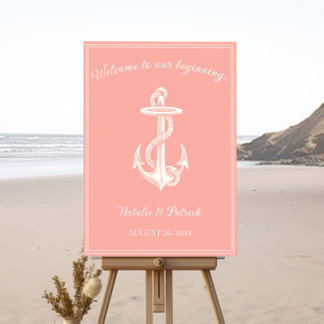 Coral Nautical Anchor Wedding Welcome Sign