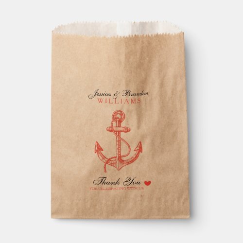 Coral Nautical Boat Anchor Thank You Design Favor Bag