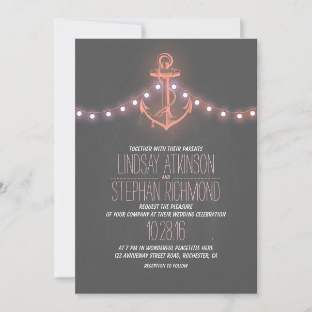 coral nautical chalkboard anchor wedding invitation (Front)