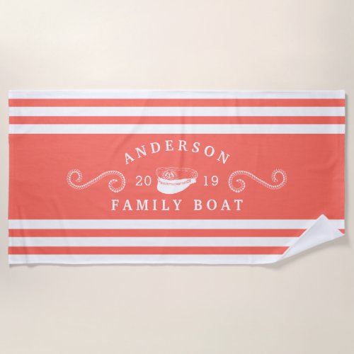 Beach Towels 10 Coral Nautical Family Boat Boating Captain Beach Towel