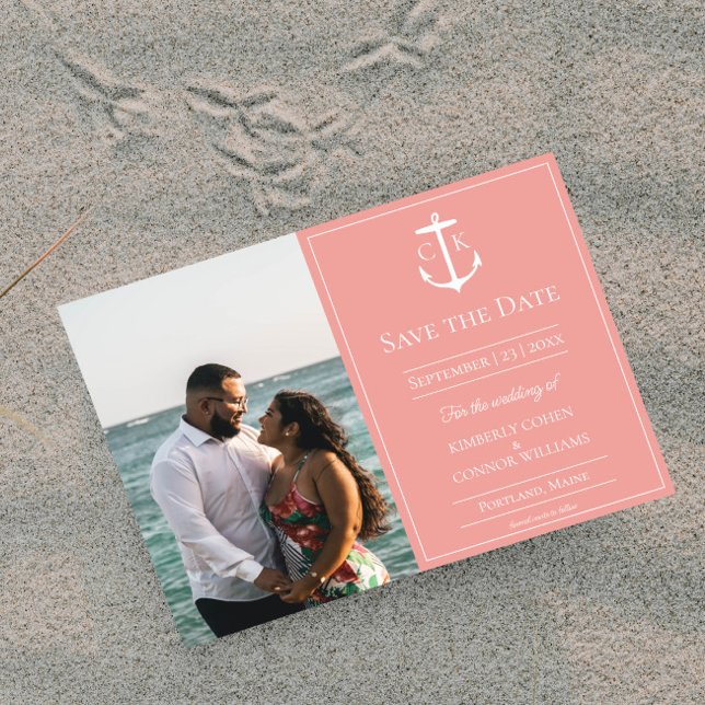 Coral Nautical Monogram Photo Save the Date (Coral Nautical Monogram Photo Save the Date)