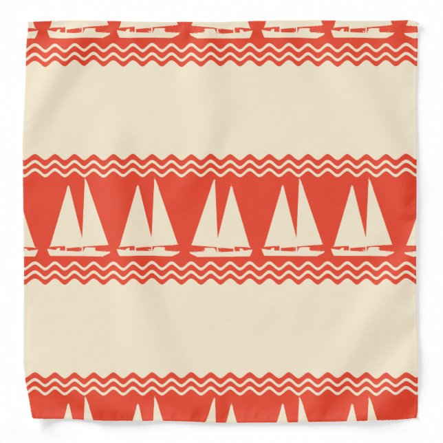 Coral Nautical Sailboat Coastal Stripes Bandana (Front)