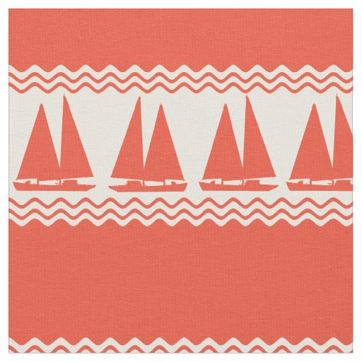 Coral Nautical Sailboat Coastal Stripes Fabric
